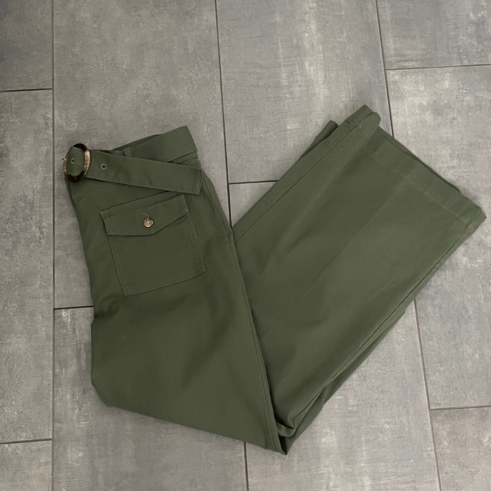 LOFT Wide Leg Green Belted Pants Size 10